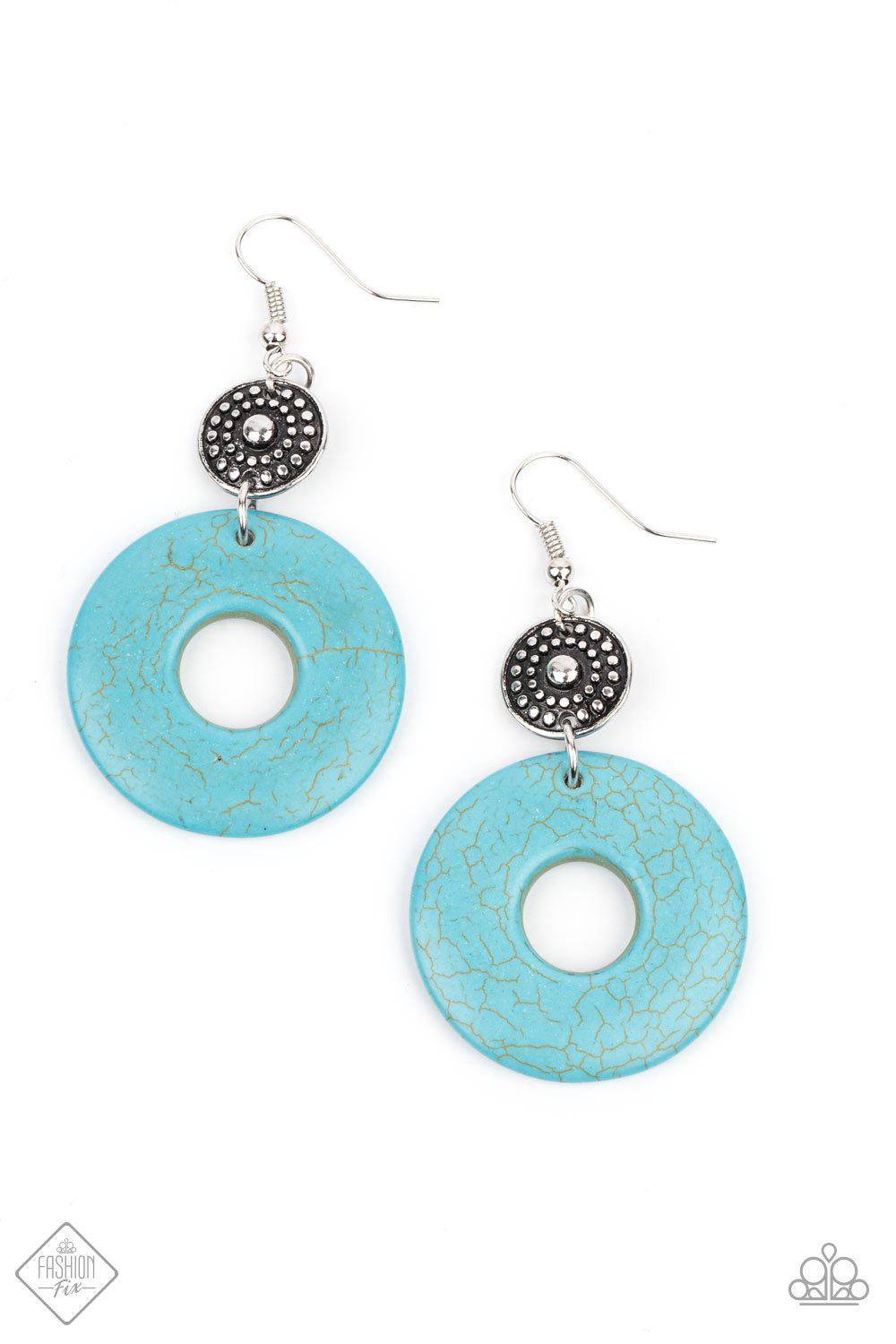 Earthly Epicenter Turquoise Blue and Silver Earrings - Paparazzi Accessories- lightbox - CarasShop.com - $5 Jewelry by Cara Jewels