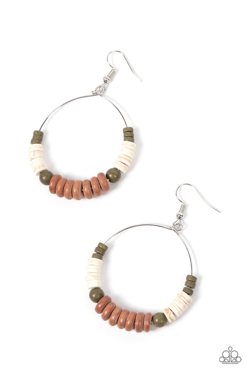 Earthy Esteem Brown, White &amp; Green Stone Earrings - Paparazzi Accessories- lightbox - CarasShop.com - $5 Jewelry by Cara Jewels