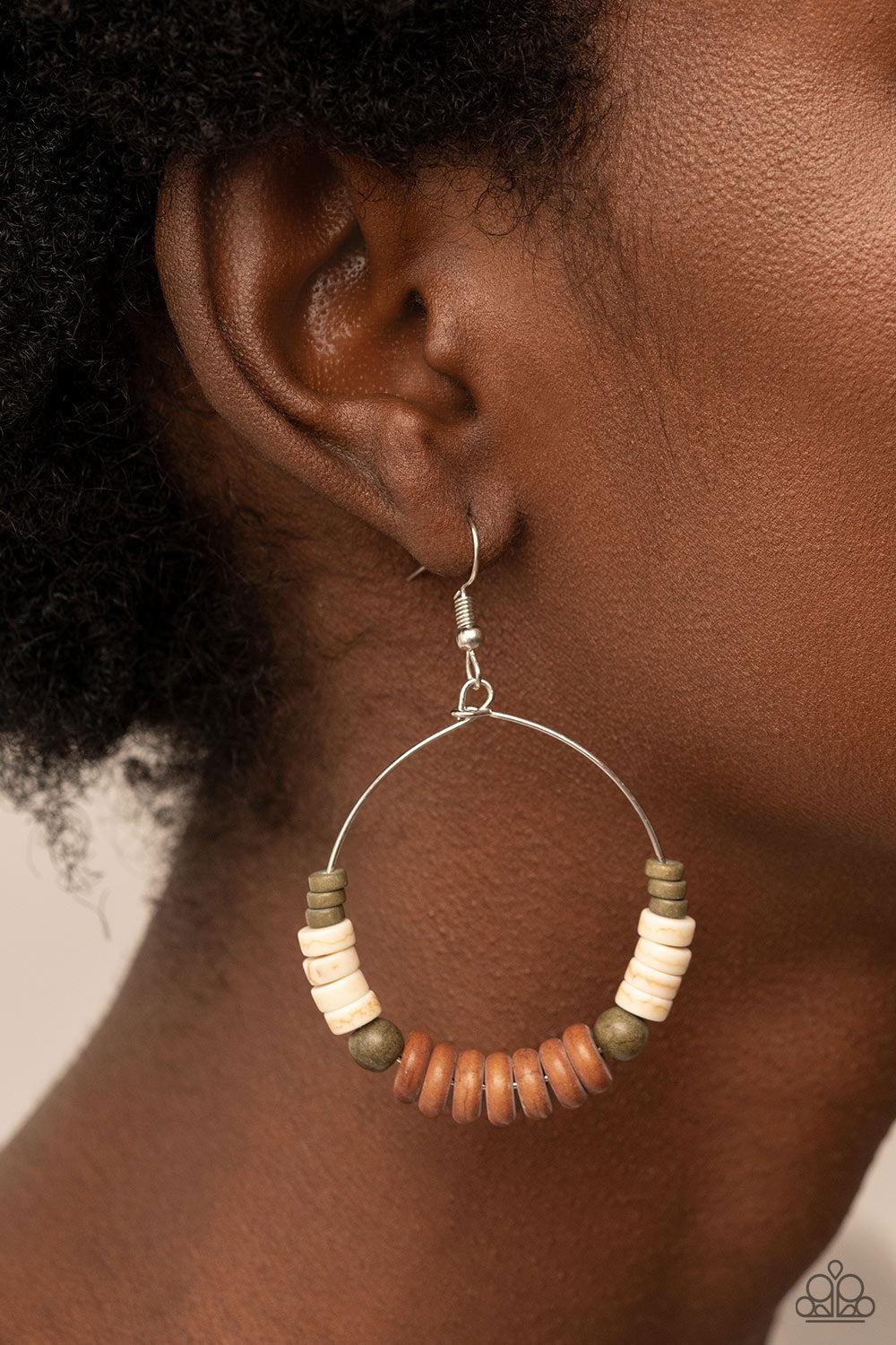 Earthy Esteem Brown, White &amp; Green Stone Earrings - Paparazzi Accessories-on model - CarasShop.com - $5 Jewelry by Cara Jewels