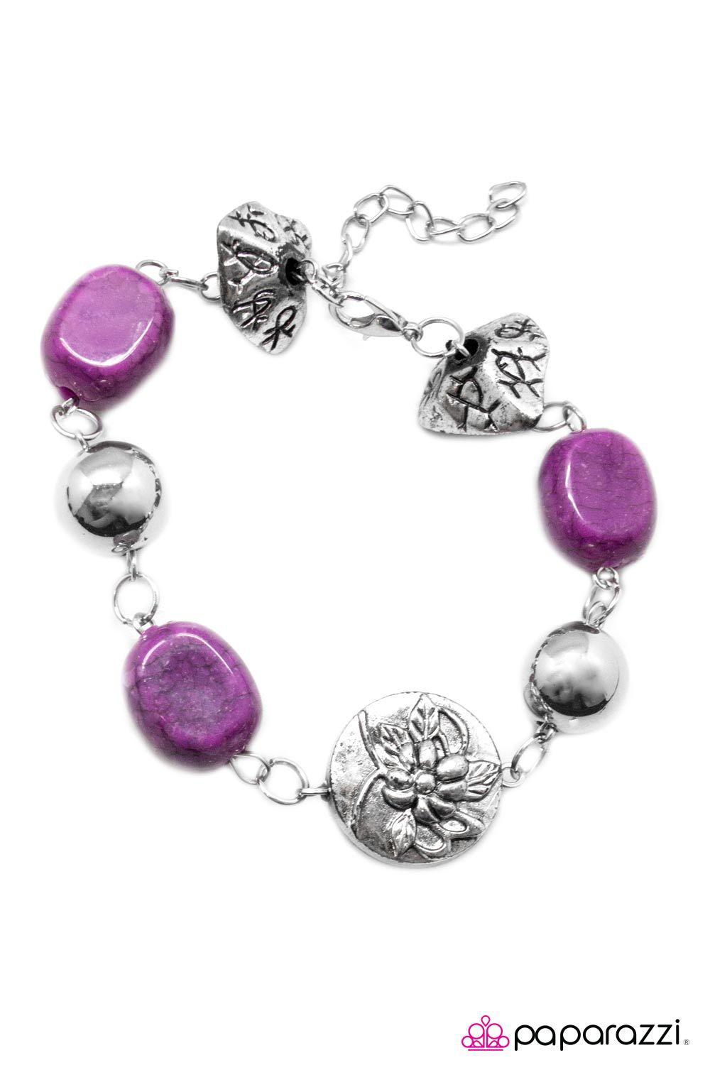 Easter Island Purple and Silver Bracelet - Paparazzi Accessories-CarasShop.com - $5 Jewelry by Cara Jewels