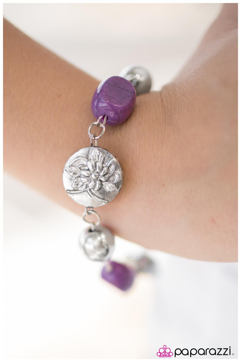 Easter Island Purple and Silver Bracelet - Paparazzi Accessories-CarasShop.com - $5 Jewelry by Cara Jewels