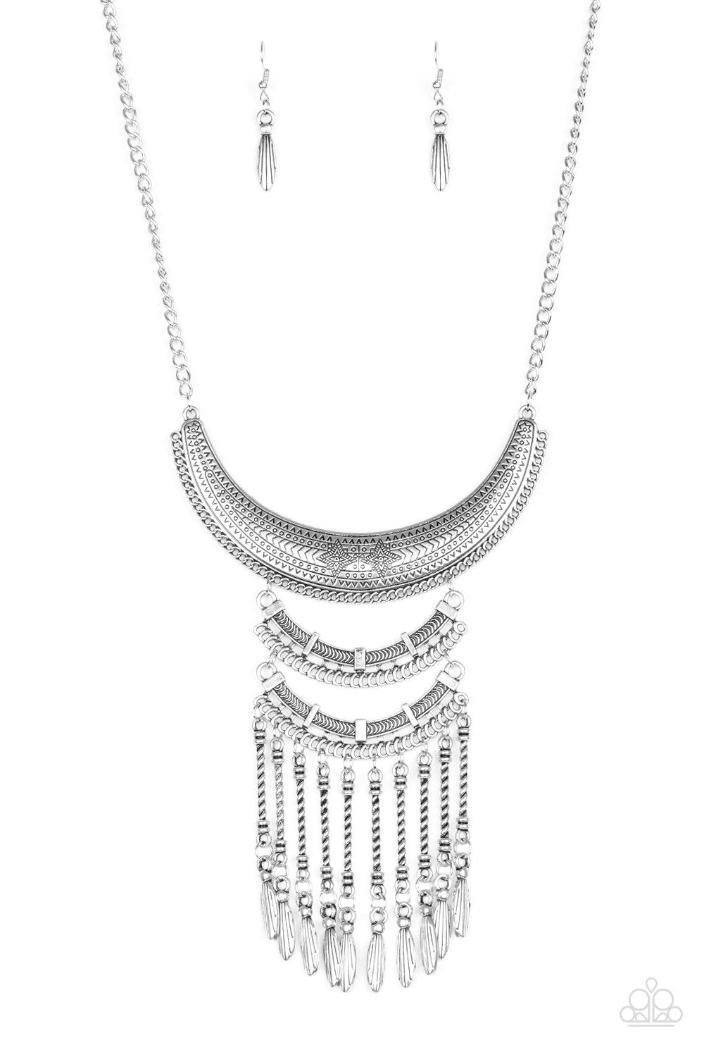 Eastern Empress Silver Fringe Necklace - Paparazzi Accessories-CarasShop.com - $5 Jewelry by Cara Jewels