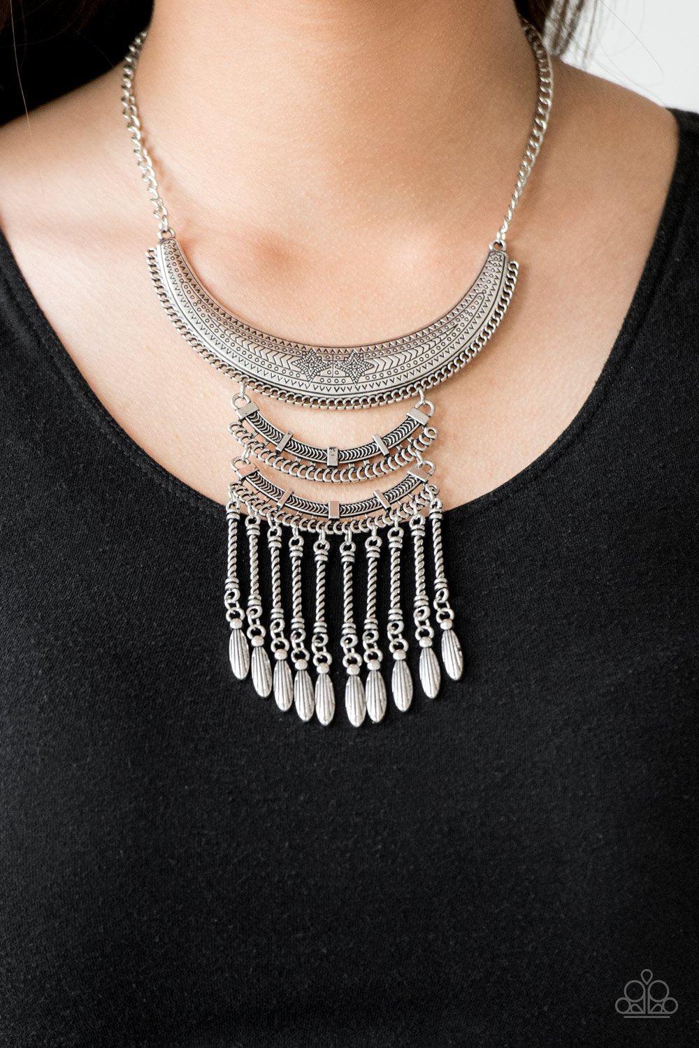 Eastern Empress Silver Fringe Necklace - Paparazzi Accessories-CarasShop.com - $5 Jewelry by Cara Jewels