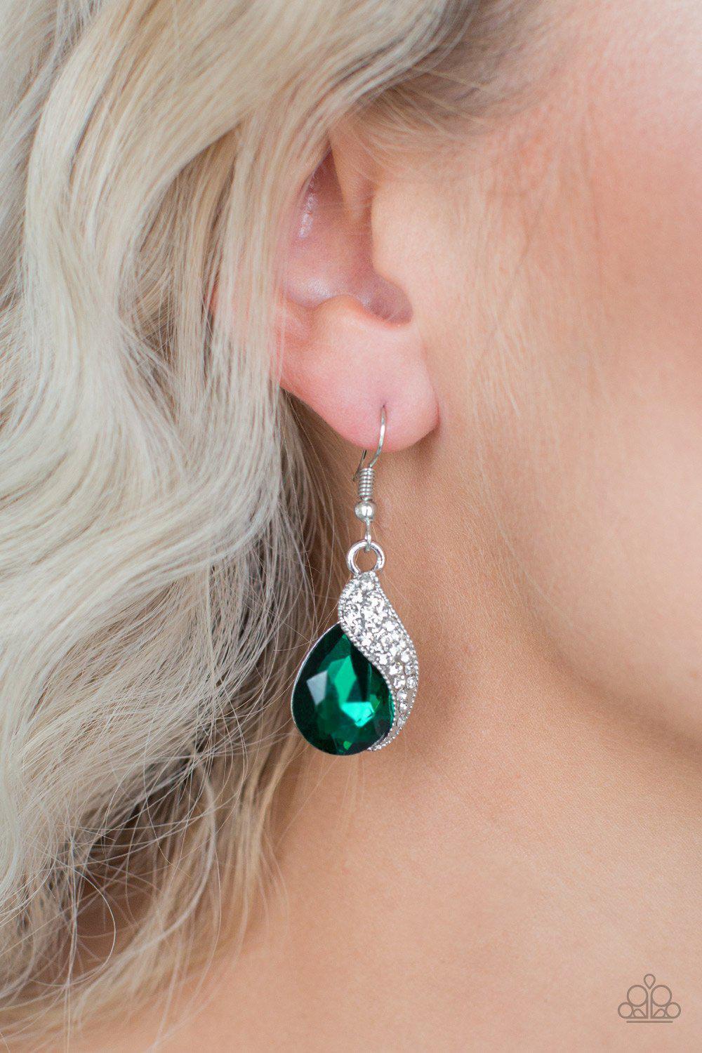 Easy Elegance Emerald Green Earrings - Paparazzi Accessories-CarasShop.com - $5 Jewelry by Cara Jewels