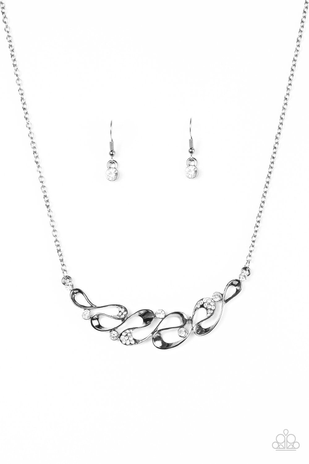 Easy Money Gunmetal Black Ribbon Necklace - Paparazzi Accessories-CarasShop.com - $5 Jewelry by Cara Jewels