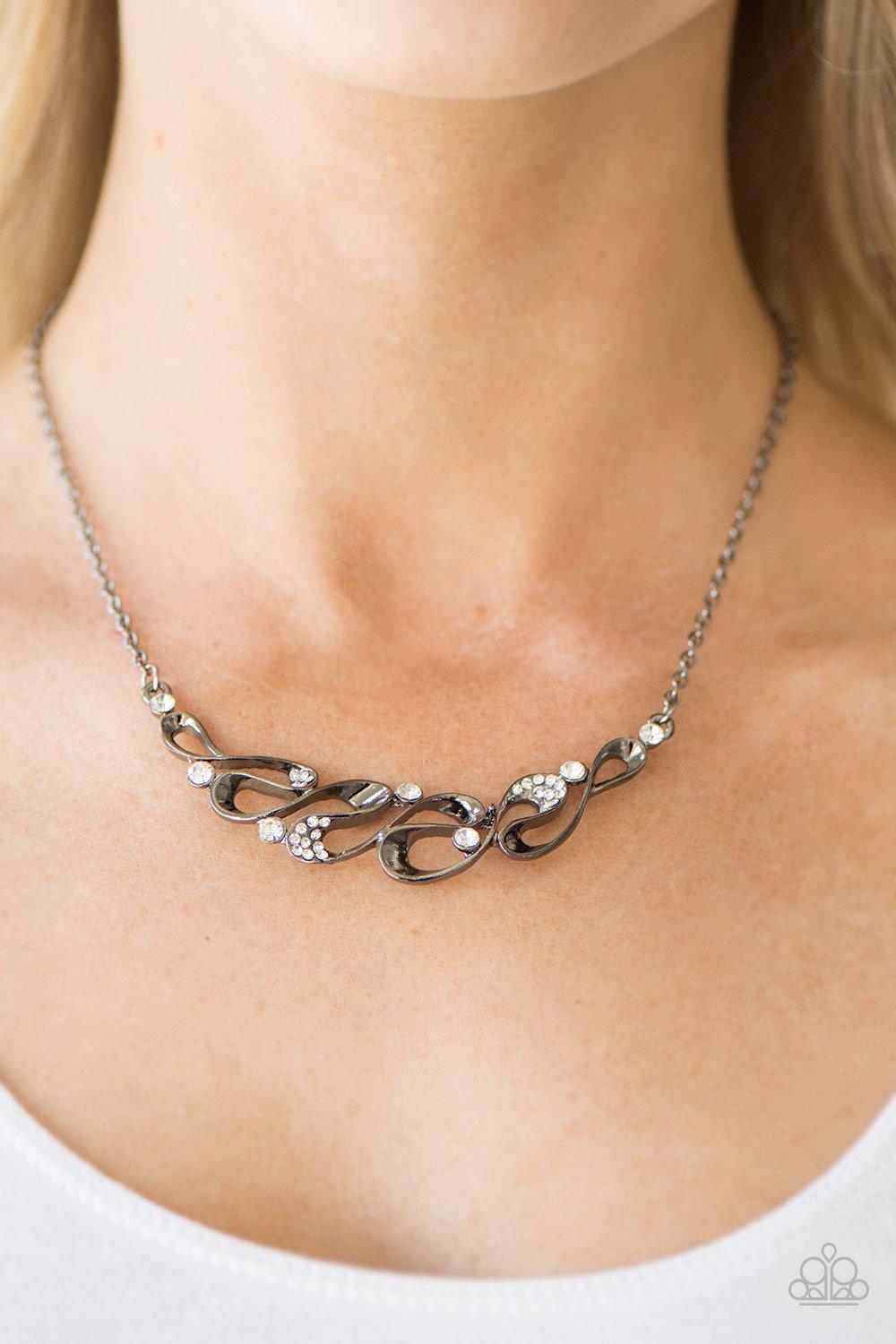 Easy Money Gunmetal Black Ribbon Necklace - Paparazzi Accessories-CarasShop.com - $5 Jewelry by Cara Jewels