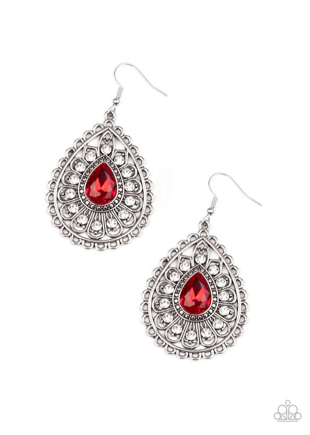 Eat, Drink, and BEAM Merry Red Rhinestone Earrings - Paparazzi Accessories-CarasShop.com - $5 Jewelry by Cara Jewels