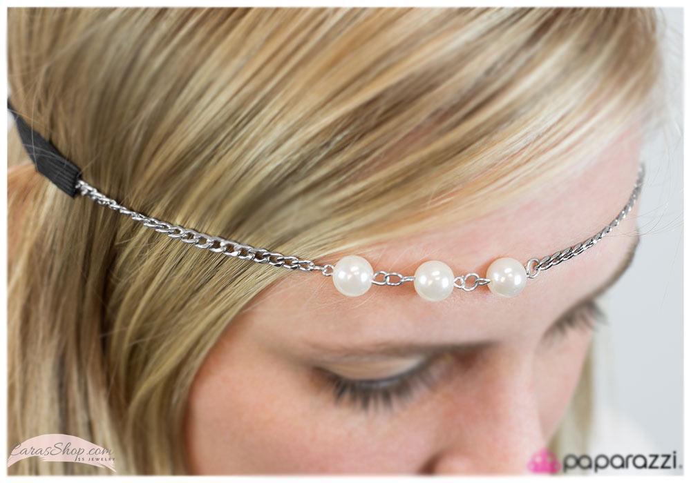 Ebony and Ivory White Pearl and Silver Chain Hippie Headband - Paparazzi Accessories-CarasShop.com - $5 Jewelry by Cara Jewels