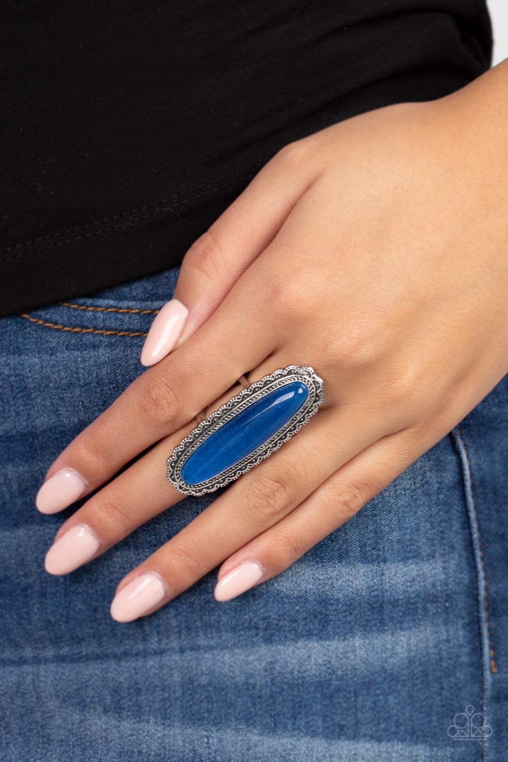 Eco Equinox Blue Lapis Stone Ring - Paparazzi Accessories-on model - CarasShop.com - $5 Jewelry by Cara Jewels