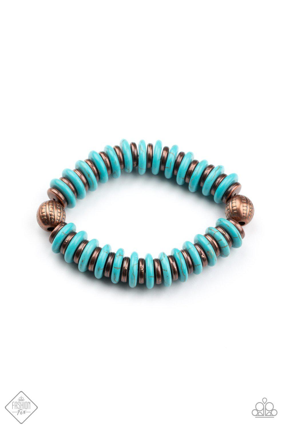 Eco Experience Copper and Turquoise Blue Stone Bracelet - Paparazzi Accessories-CarasShop.com - $5 Jewelry by Cara Jewels