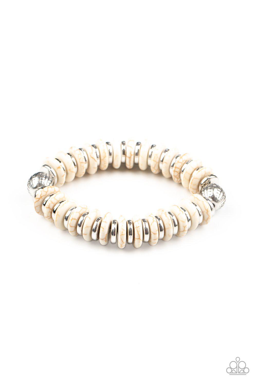 Eco Experience White Stone and Silver Bracelet - Paparazzi Accessories - lightbox -CarasShop.com - $5 Jewelry by Cara Jewels