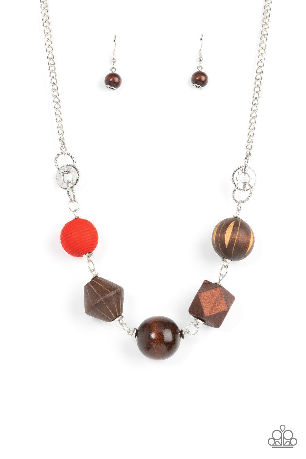 Eco Extravaganza Red &amp; Brown Wood Necklace - Paparazzi Accessories- lightbox - CarasShop.com - $5 Jewelry by Cara Jewels
