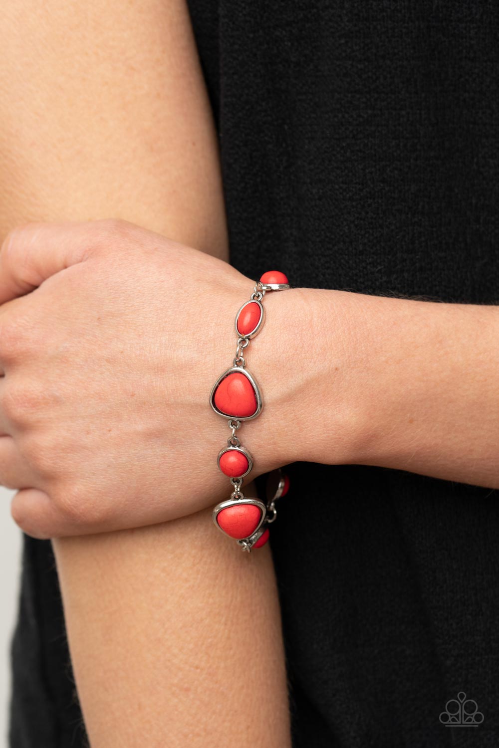 Eco-Friendly Fashionista Red Bracelet - Paparazzi Accessories- on model - CarasShop.com - $5 Jewelry by Cara Jewels