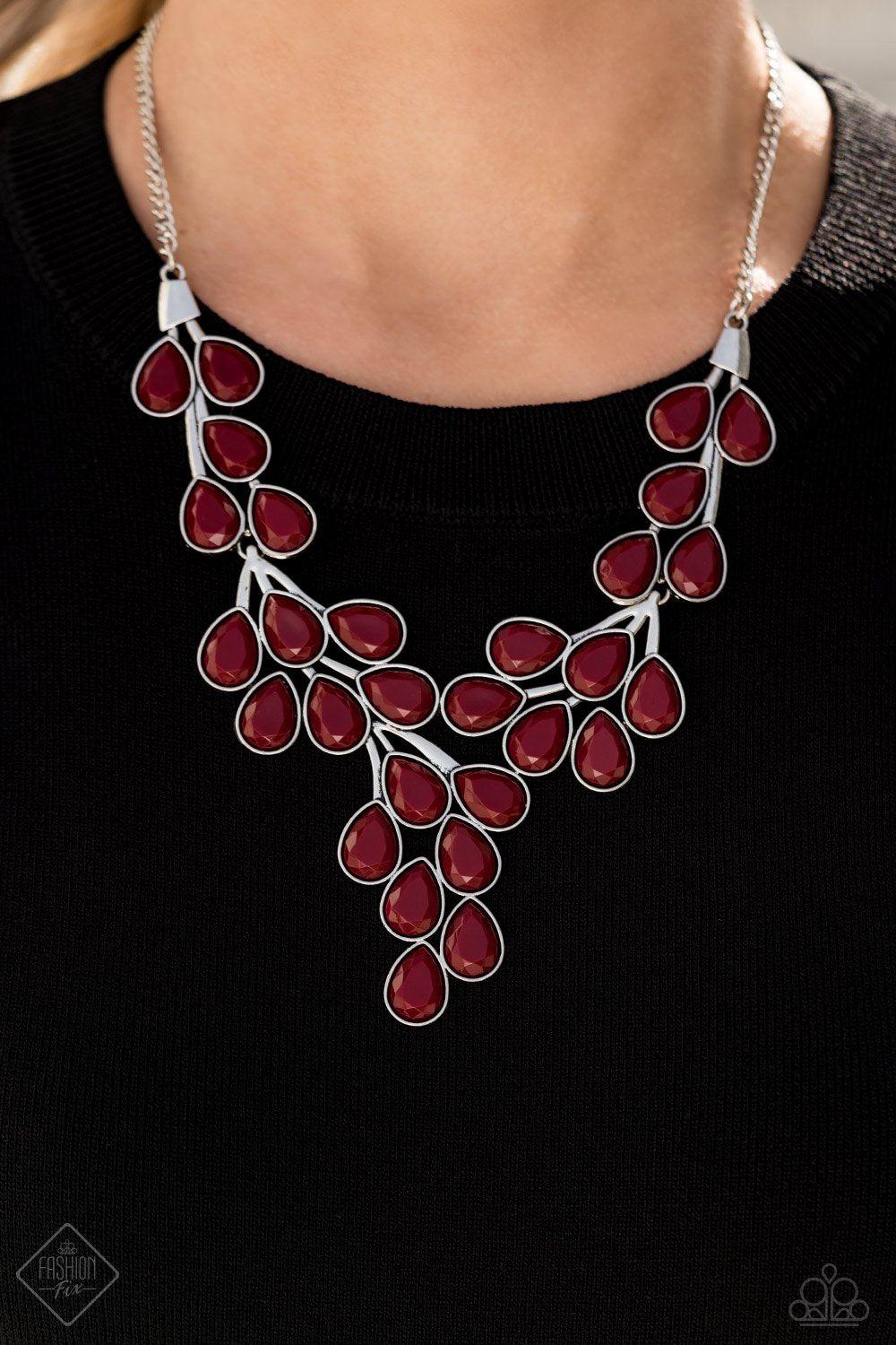 Eden Deity Wine Red Teardrop Vine Necklace - Paparazzi Accessories-CarasShop.com - $5 Jewelry by Cara Jewels