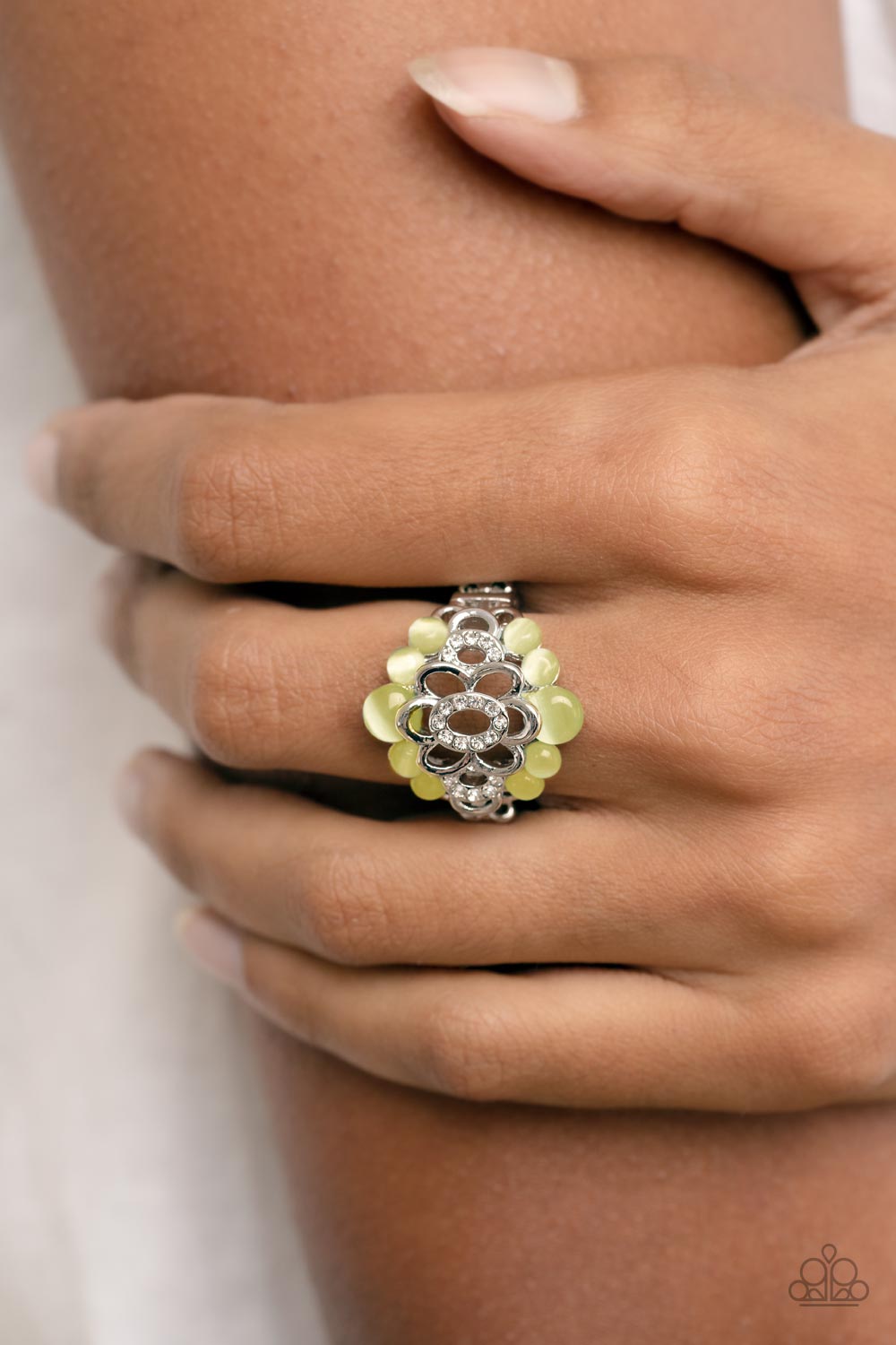 Eden Equinox Yellow Cat&#39;s Eye Stone Ring - Paparazzi Accessories-on model - CarasShop.com - $5 Jewelry by Cara Jewels
