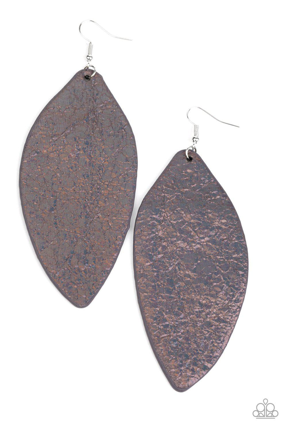 Eden Radiance Multi &quot;Oil Spill&quot; Leather Leaf Earrings - Paparazzi Accessories - lightbox -CarasShop.com - $5 Jewelry by Cara Jewels