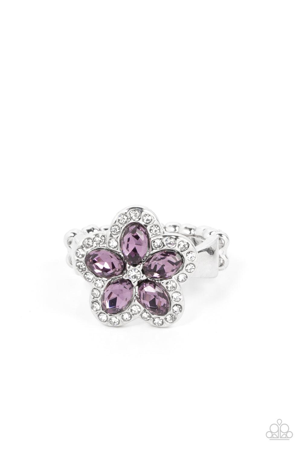 Efflorescent Envy Purple Rhinestone Flower Ring - Paparazzi Accessories- lightbox - CarasShop.com - $5 Jewelry by Cara Jewels