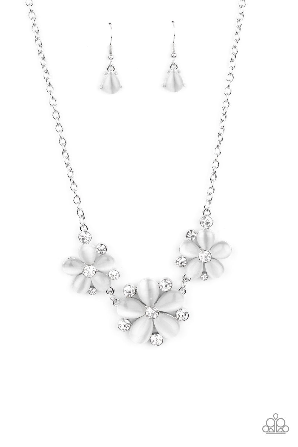 Effortlessly Efflorescent White Cat&#39;s Eye Stone Flower Necklace - Paparazzi Accessories - lightbox -CarasShop.com - $5 Jewelry by Cara Jewels