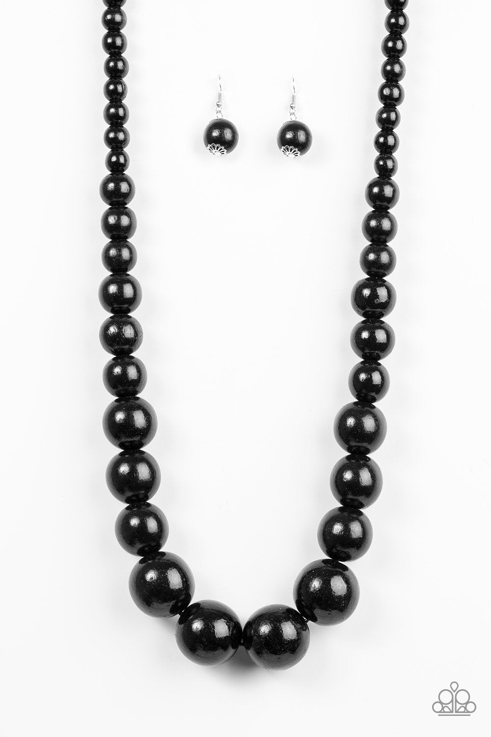 Effortlessly Everglades Black Wood Necklace and matching Earrings - Paparazzi Accessories-CarasShop.com - $5 Jewelry by Cara Jewels