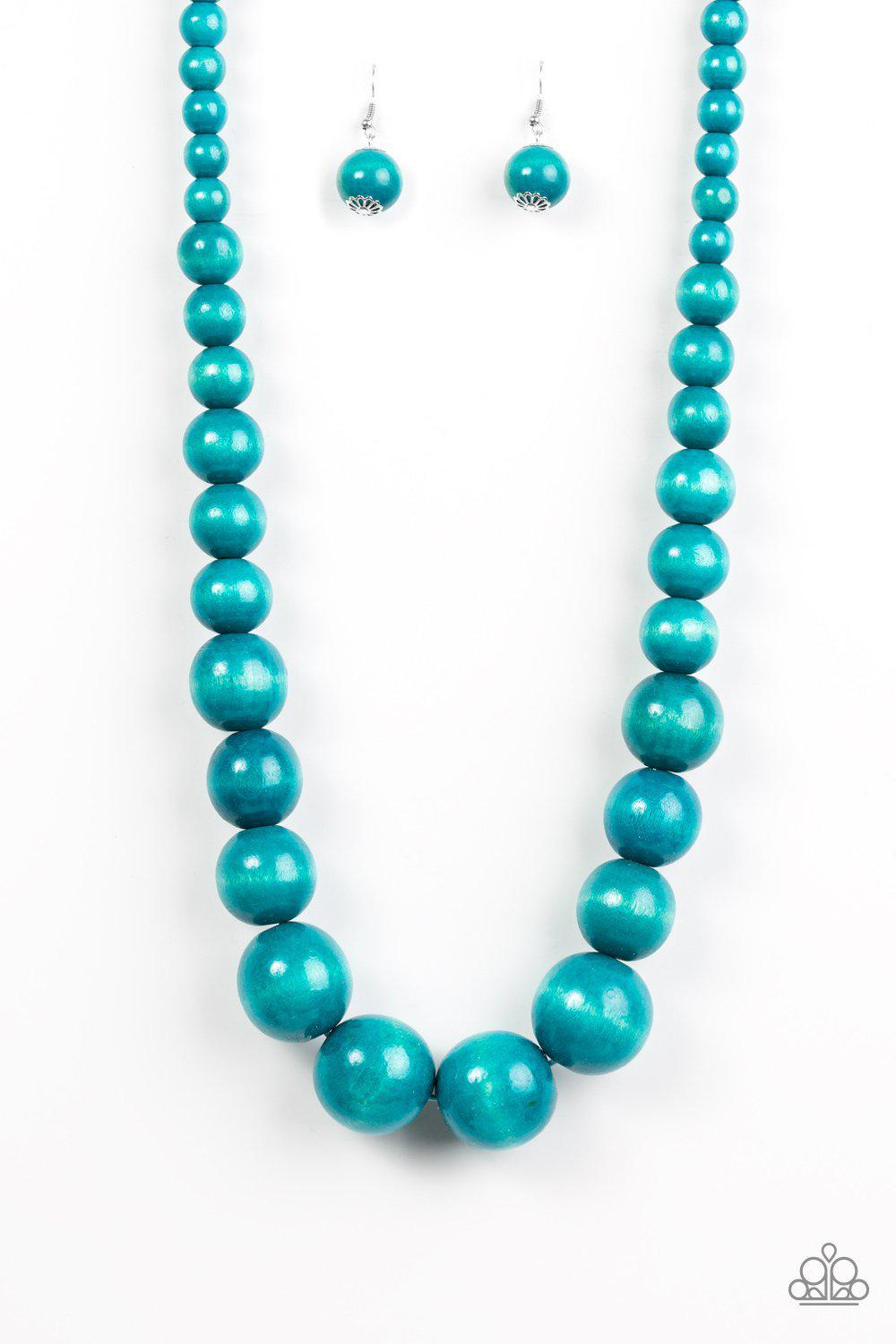 Effortlessly Everglades Blue Wood Necklace and matching Earrings - Paparazzi Accessories-CarasShop.com - $5 Jewelry by Cara Jewels