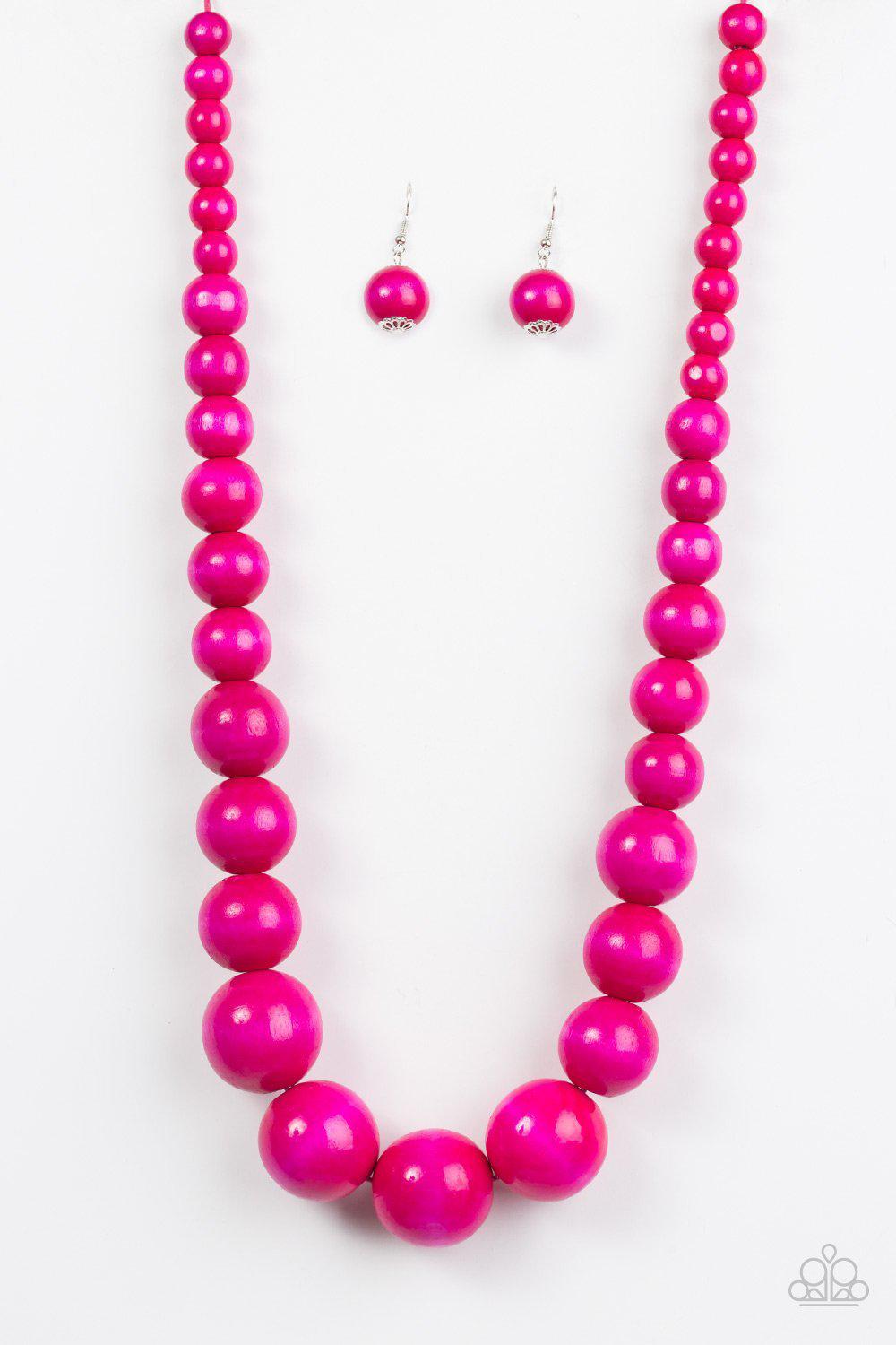 Effortlessly Everglades Pink Wood Necklace and matching Earrings - Paparazzi Accessories-CarasShop.com - $5 Jewelry by Cara Jewels