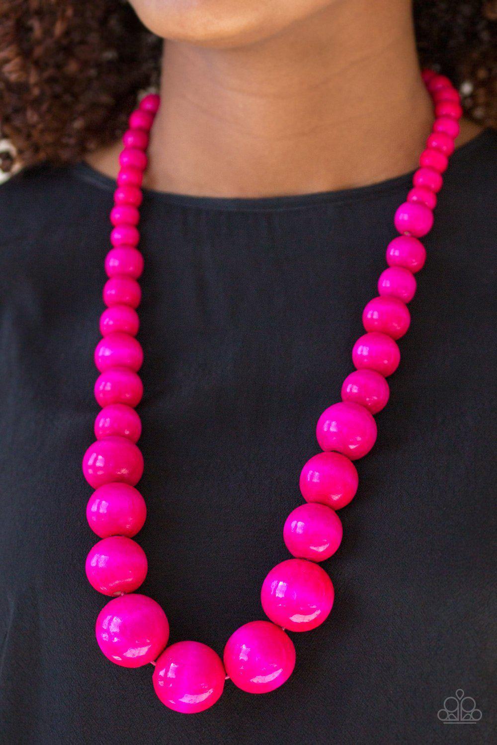 Effortlessly Everglades Pink Wood Necklace and matching Earrings - Paparazzi Accessories-CarasShop.com - $5 Jewelry by Cara Jewels
