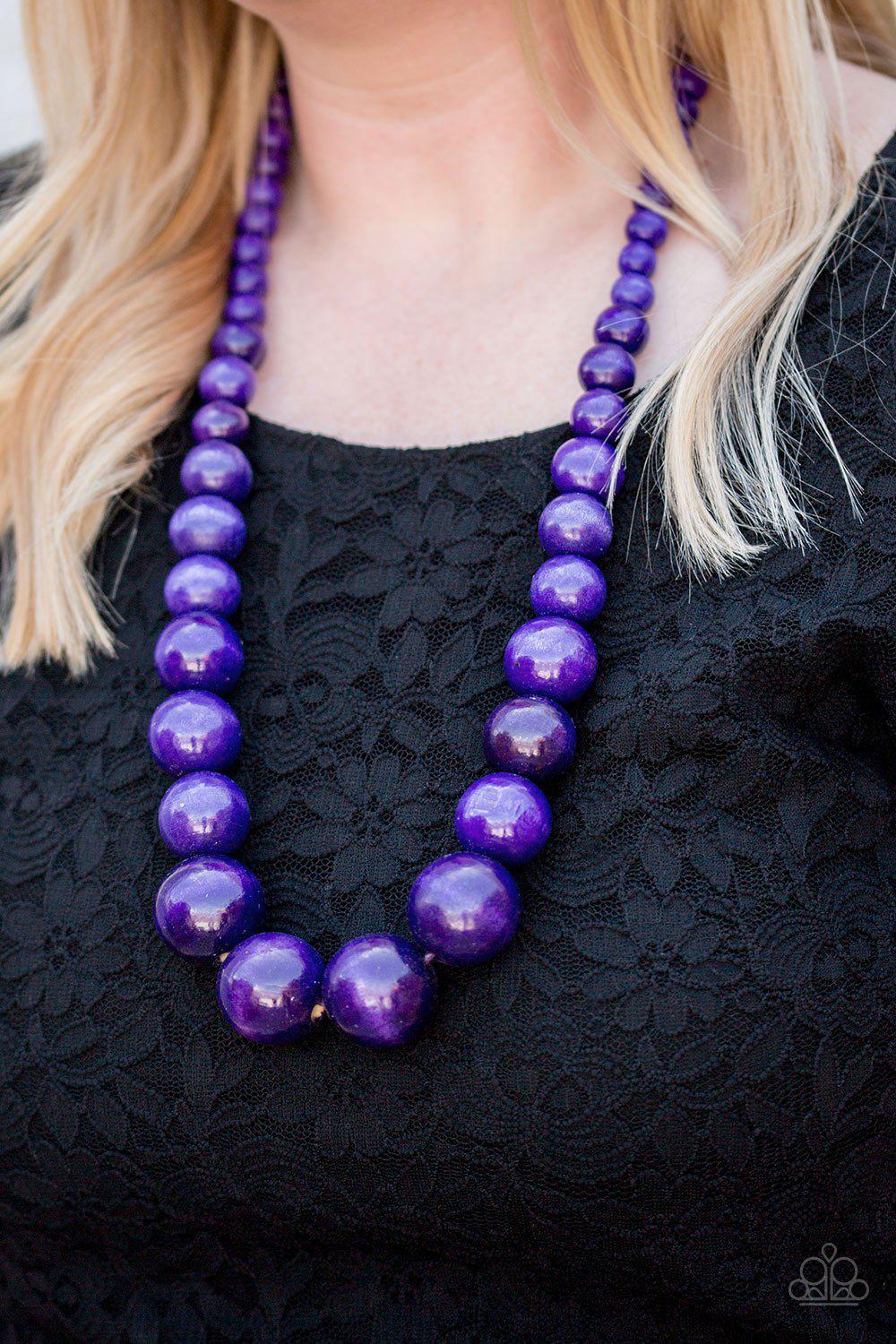 Effortlessly Everglades Purple Wood Necklace and matching Earrings - Paparazzi Accessories-CarasShop.com - $5 Jewelry by Cara Jewels