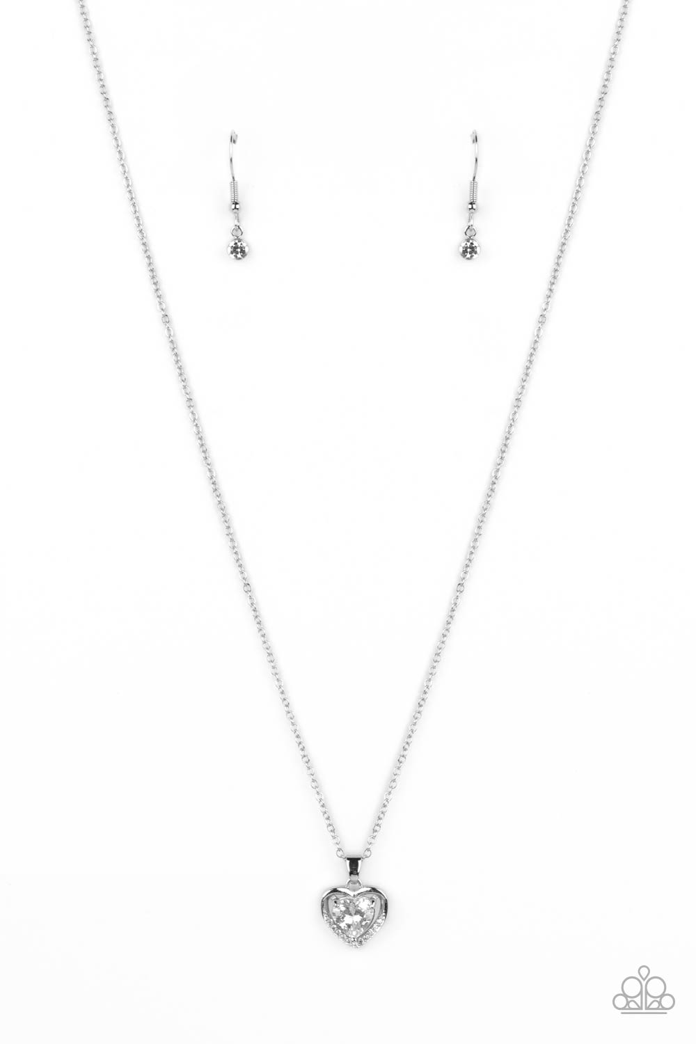 Effulgently Engaged White Rhinestone Heart Necklace - Paparazzi Accessories- lightbox - CarasShop.com - $5 Jewelry by Cara Jewels