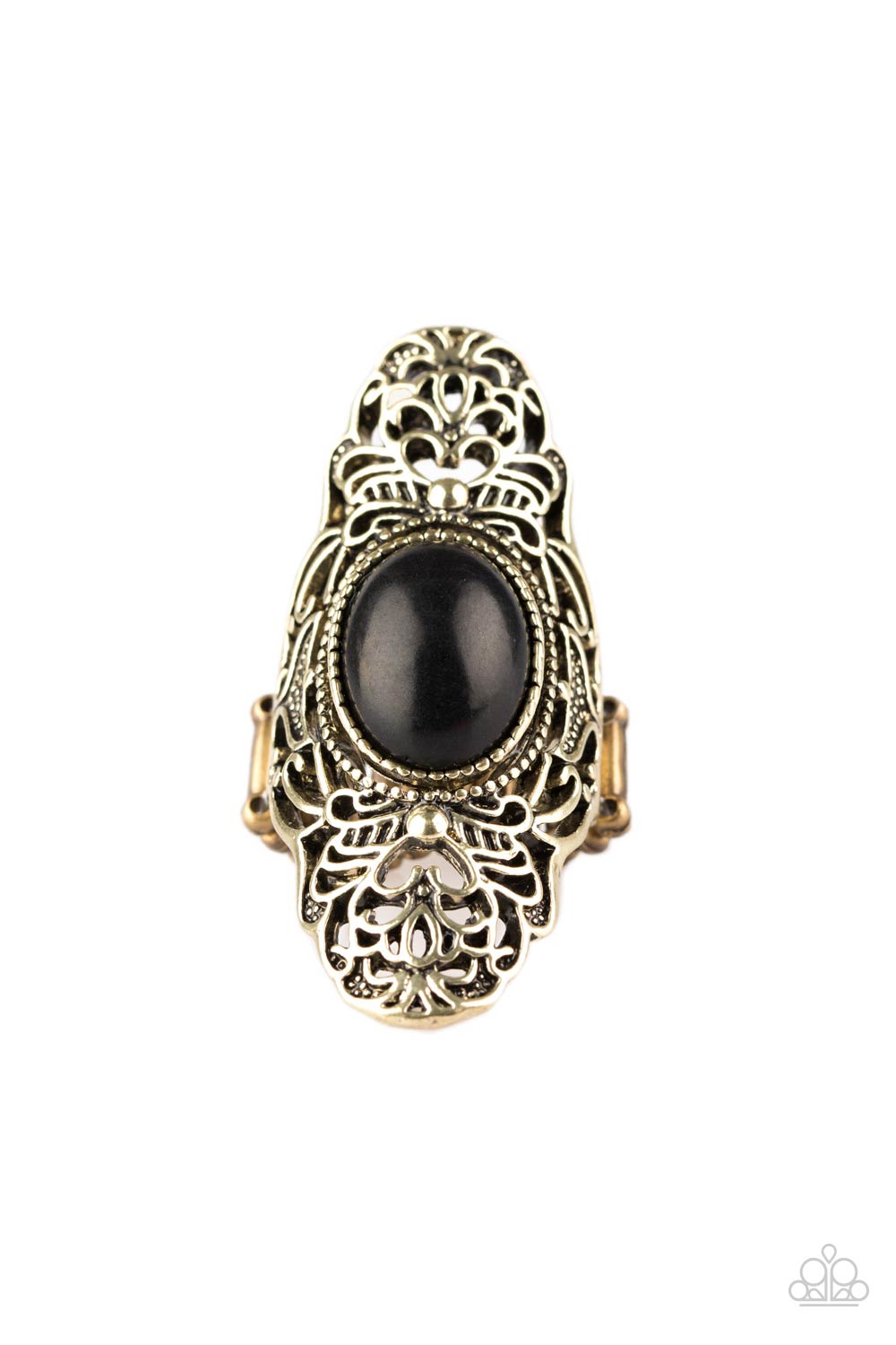 Ego Trippin&#39; Brass and Black Stone Ring - Paparazzi Accessories- lightbox - CarasShop.com - $5 Jewelry by Cara Jewels
