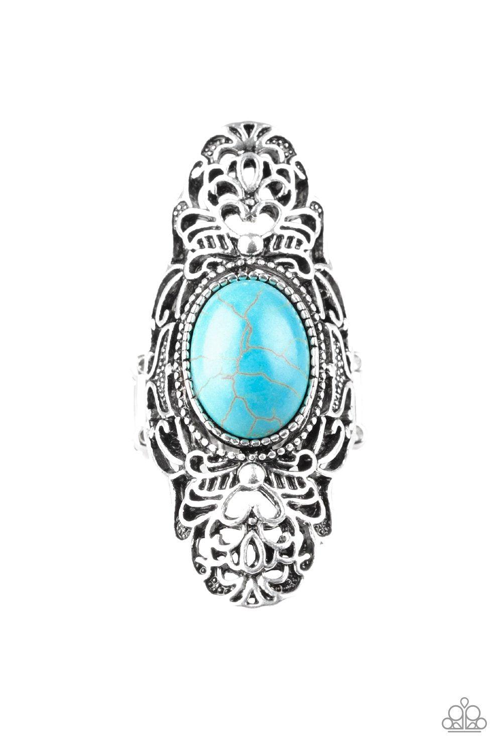 Ego Trippin&#39; Turquoise Blue Stone and Silver Ring - Paparazzi Accessories- lightbox - CarasShop.com - $5 Jewelry by Cara Jewels