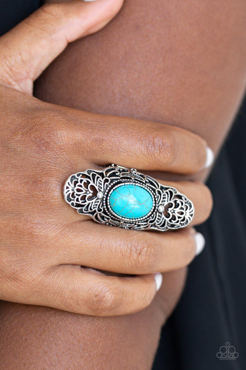 Ego Trippin&#39; Turquoise Blue Stone and Silver Ring - Paparazzi Accessories- model - CarasShop.com - $5 Jewelry by Cara Jewels