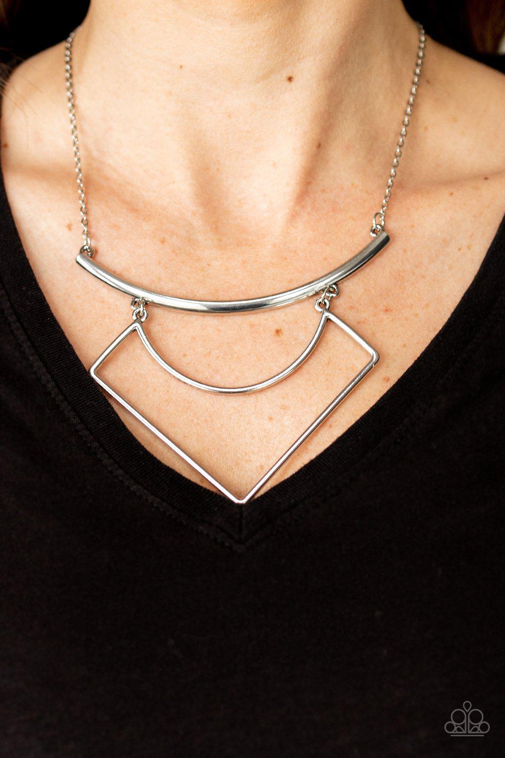 Egyptian Edge Silver Necklace - Paparazzi Accessories - model -CarasShop.com - $5 Jewelry by Cara Jewels