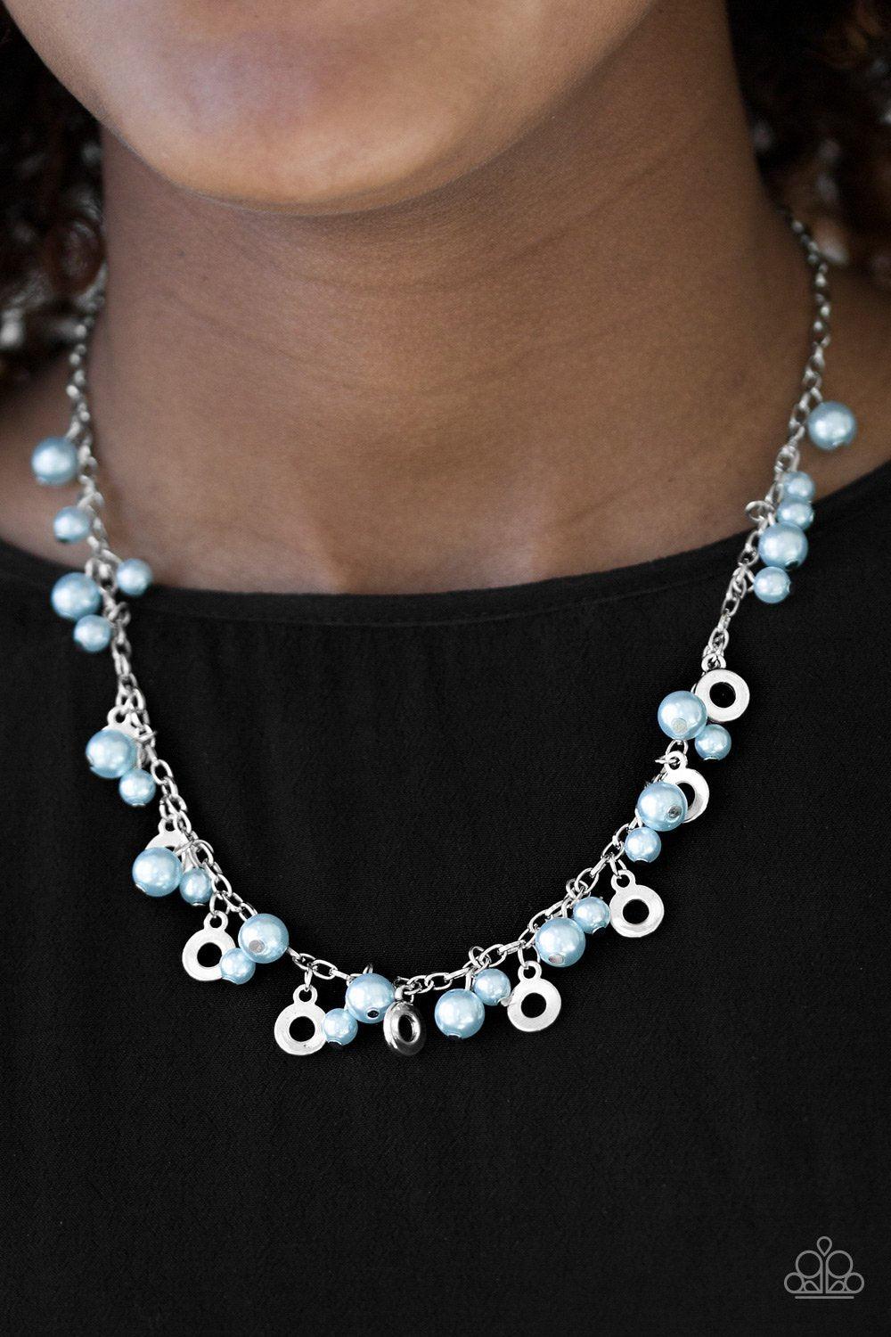 Elegant Ensemble Silver and Blue Pearl Necklace - Paparazzi Accessories-CarasShop.com - $5 Jewelry by Cara Jewels