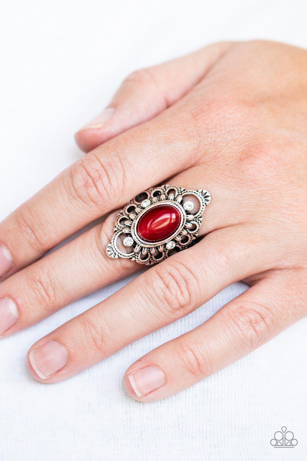 Elegantly Enchanted Red Cat&#39;s Eye Ring - Paparazzi Accessories-CarasShop.com - $5 Jewelry by Cara Jewels