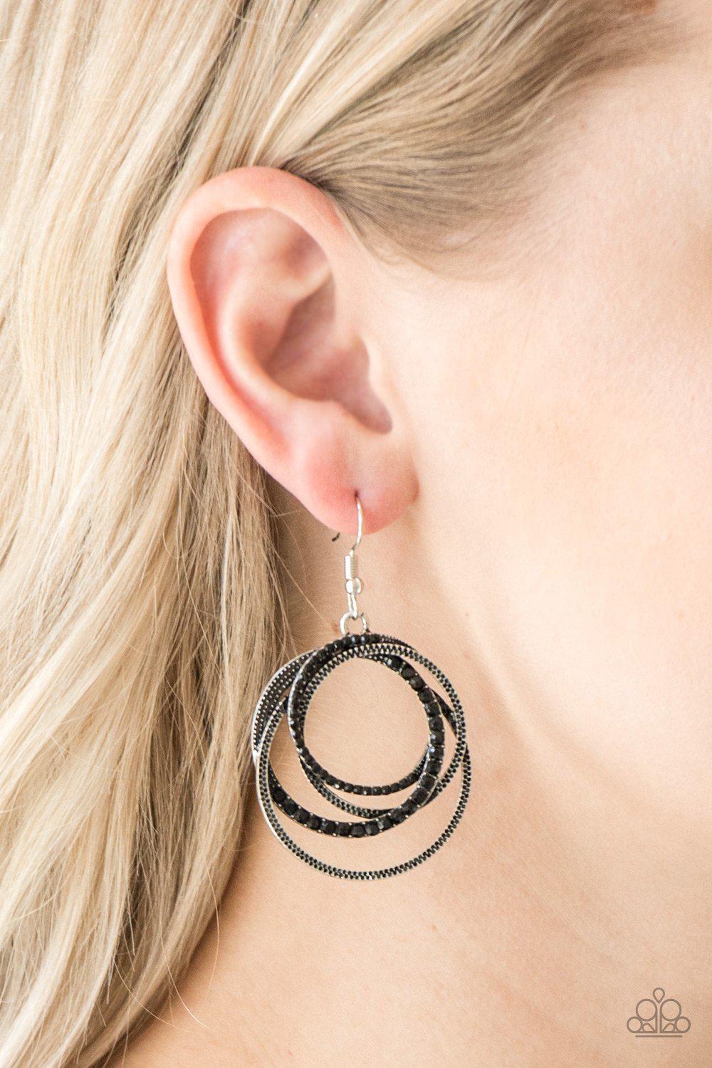 Elegantly Entangled Black Rhinestone Earrings - Paparazzi Accessories - model -CarasShop.com - $5 Jewelry by Cara Jewels