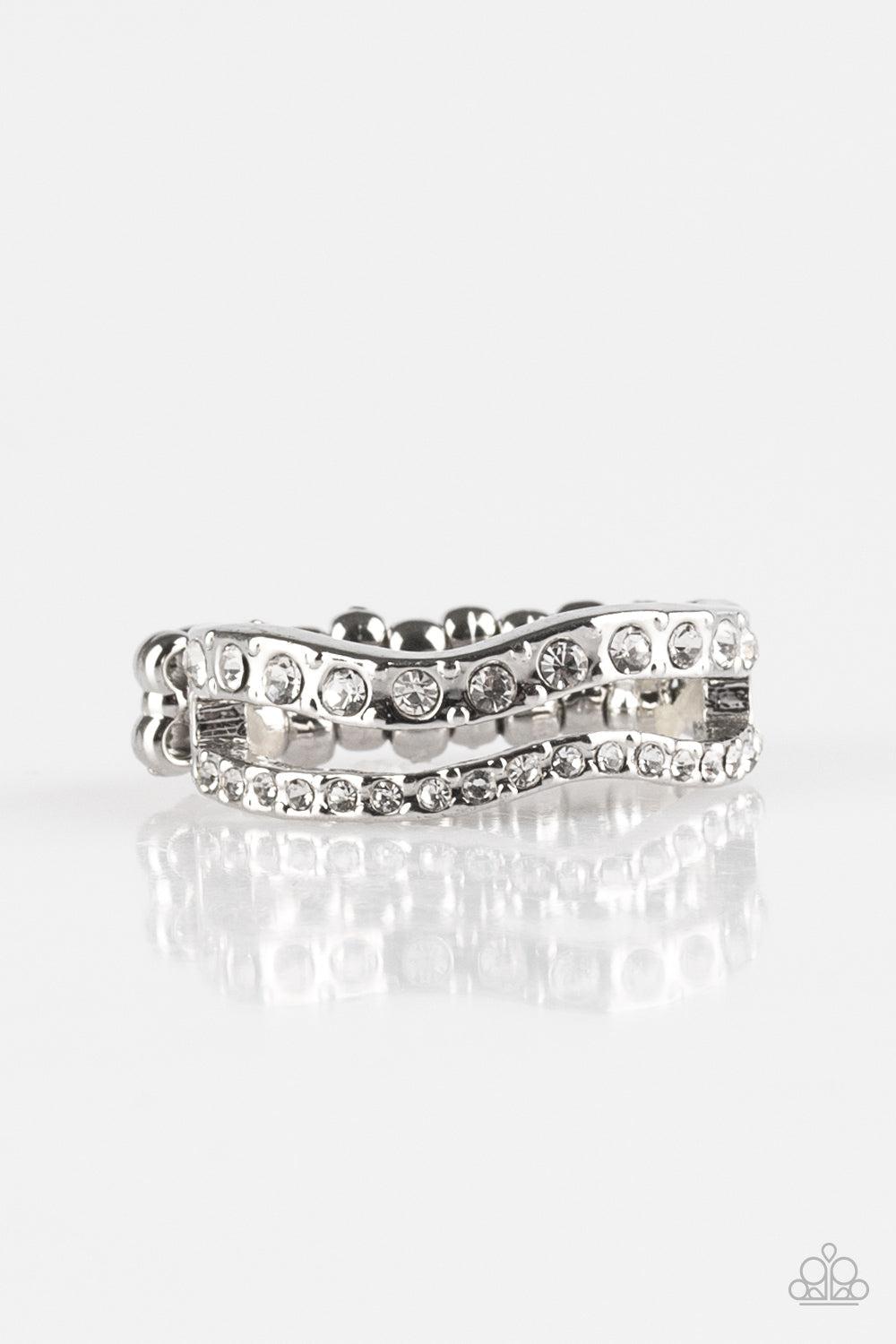 Elite Squad White Rhinestone Ring - Paparazzi Accessories- lightbox - CarasShop.com - $5 Jewelry by Cara Jewels