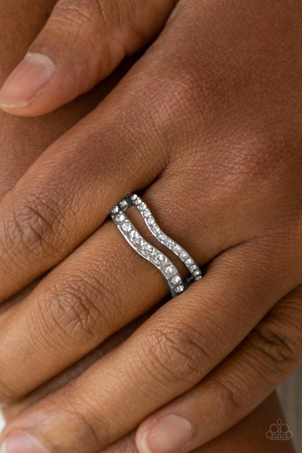 Elite Squad White Rhinestone Ring - Paparazzi Accessories- on model - CarasShop.com - $5 Jewelry by Cara Jewels