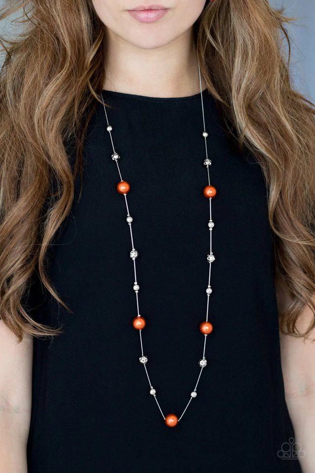 Eloquently Eloquent Orange Necklace - Paparazzi Accessories- on model - CarasShop.com - $5 Jewelry by Cara Jewels