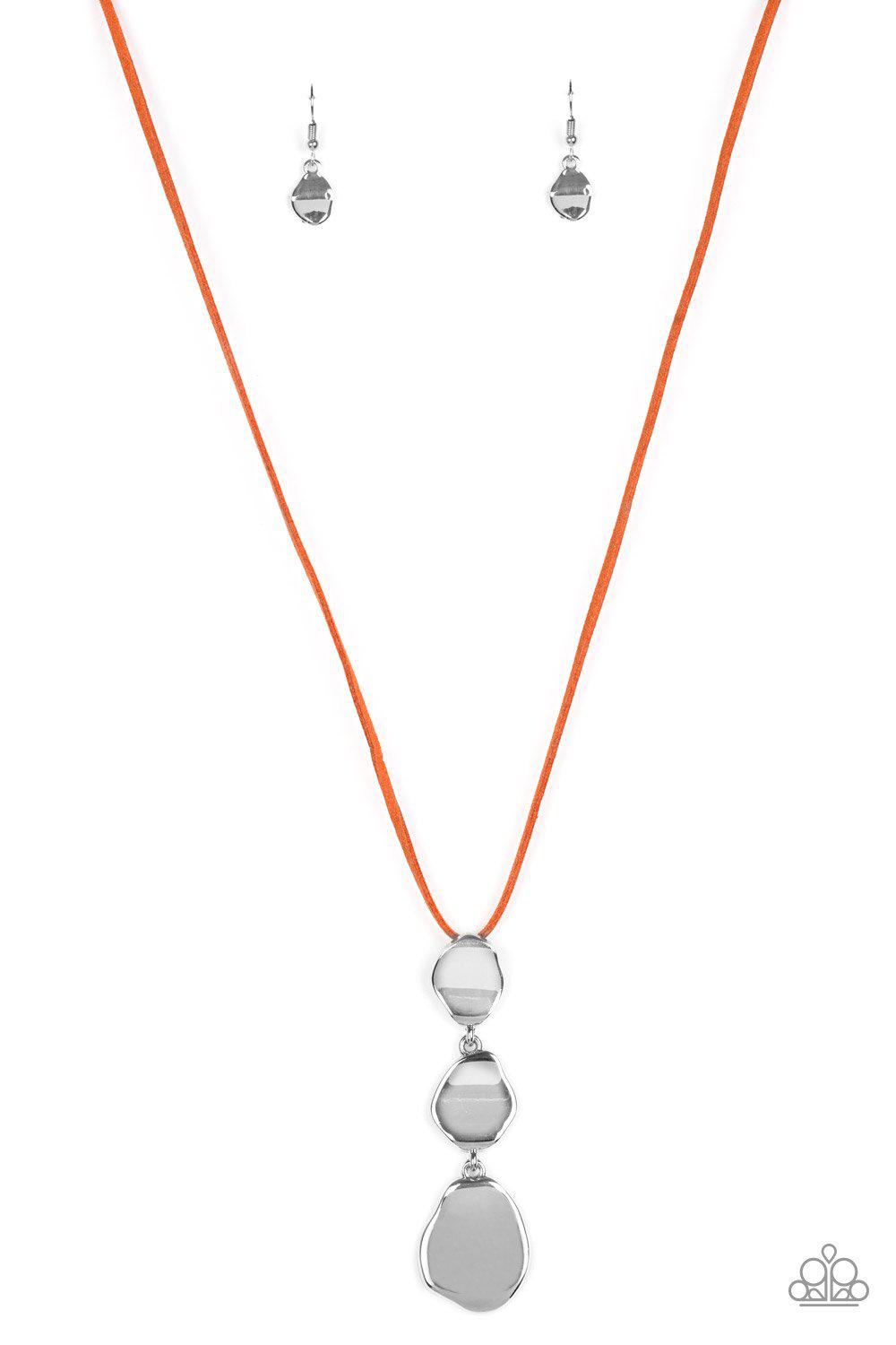 Embrace The Journey Orange Suede and Silver Necklace - Paparazzi Accessories - lightbox -CarasShop.com - $5 Jewelry by Cara Jewels