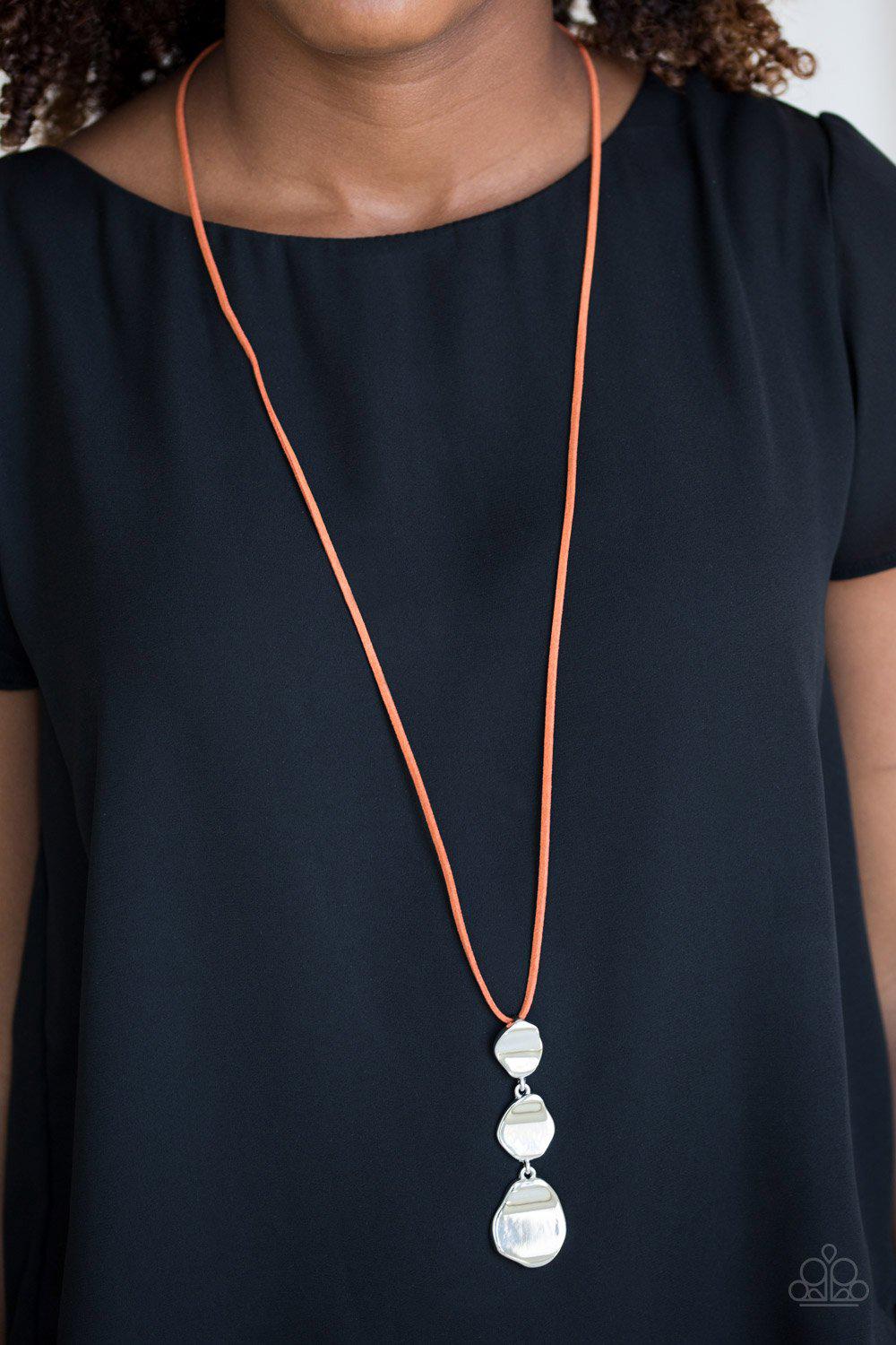 Embrace The Journey Orange Suede and Silver Necklace - Paparazzi Accessories - model -CarasShop.com - $5 Jewelry by Cara Jewels