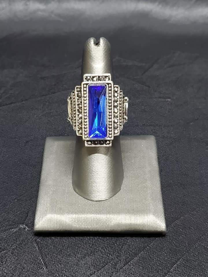 Empire Blue Gemstone Ring - Paparazzi Accessories-CarasShop.com - $5 Jewelry by Cara Jewels