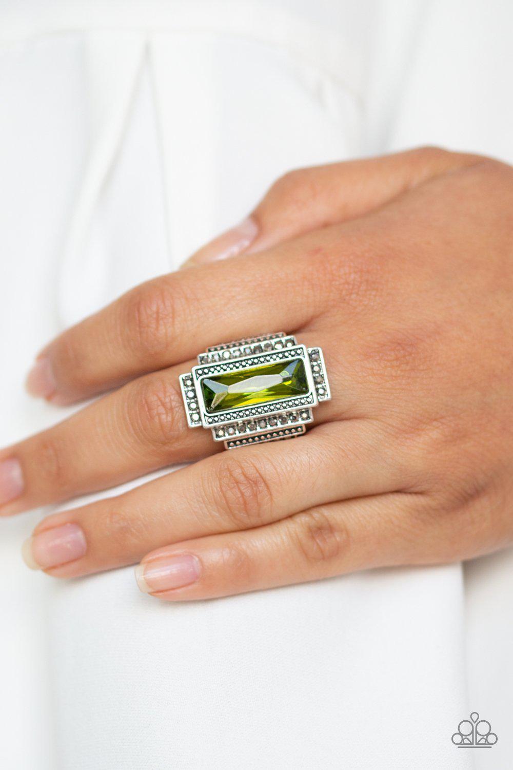 Empire Green Gemstone Ring - Paparazzi Accessories-CarasShop.com - $5 Jewelry by Cara Jewels