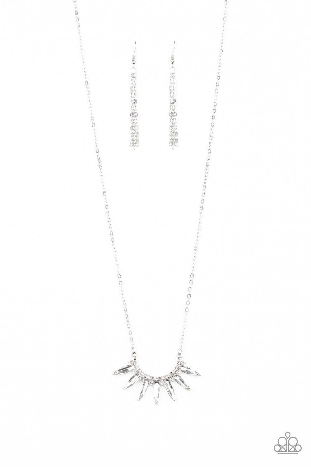 Empirical Elegance White Rhinestone Necklace - Paparazzi Accessories-CarasShop.com - $5 Jewelry by Cara Jewels