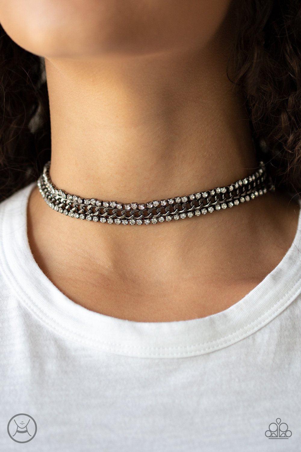Empo-HER-ment - Black Hematite Choker Necklace - Paparazzi Accessories-CarasShop.com - $5 Jewelry by Cara Jewels