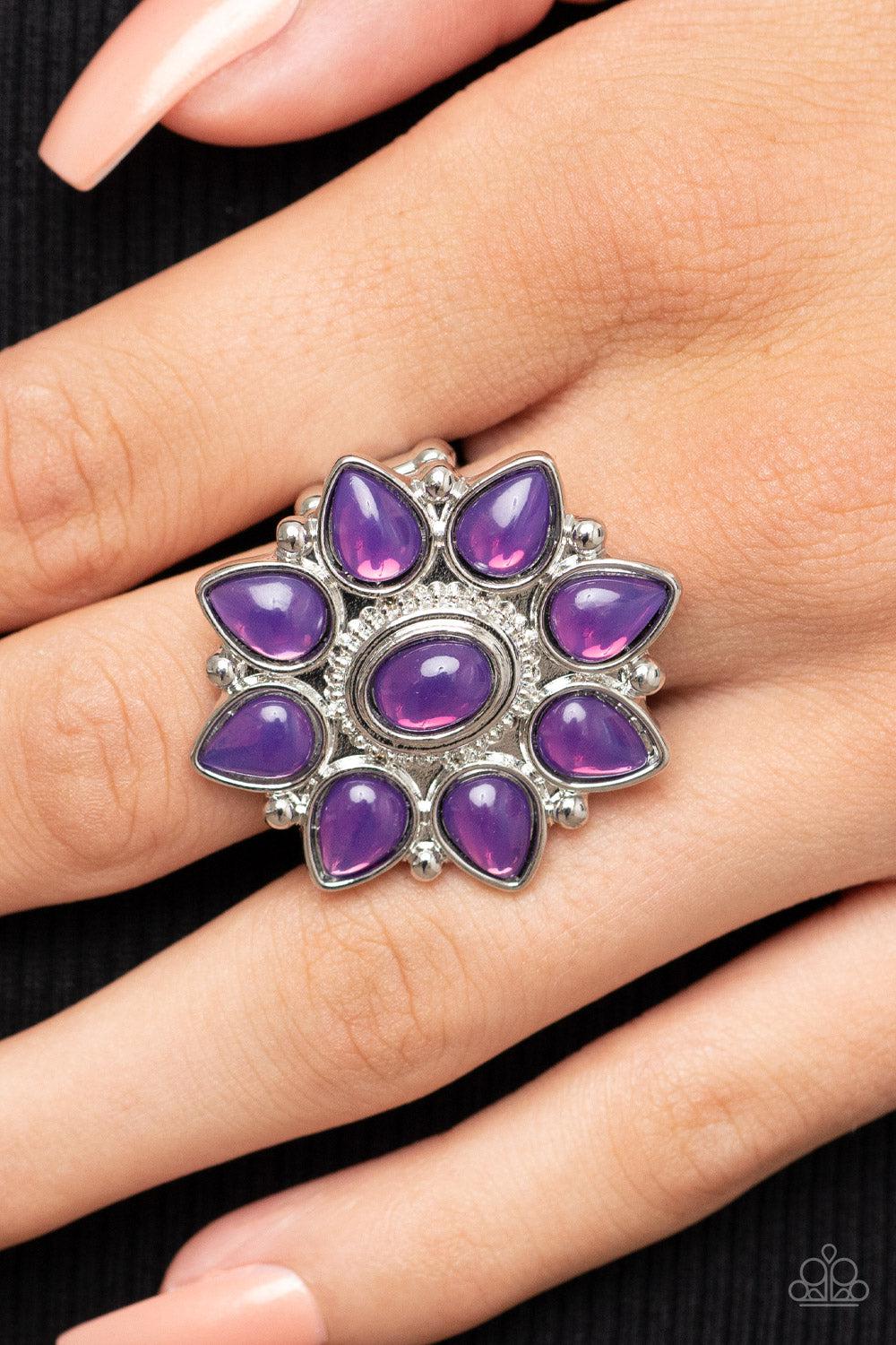 Enchanted Orchard Purple Flower Ring - Paparazzi Accessories-on model - CarasShop.com - $5 Jewelry by Cara Jewels