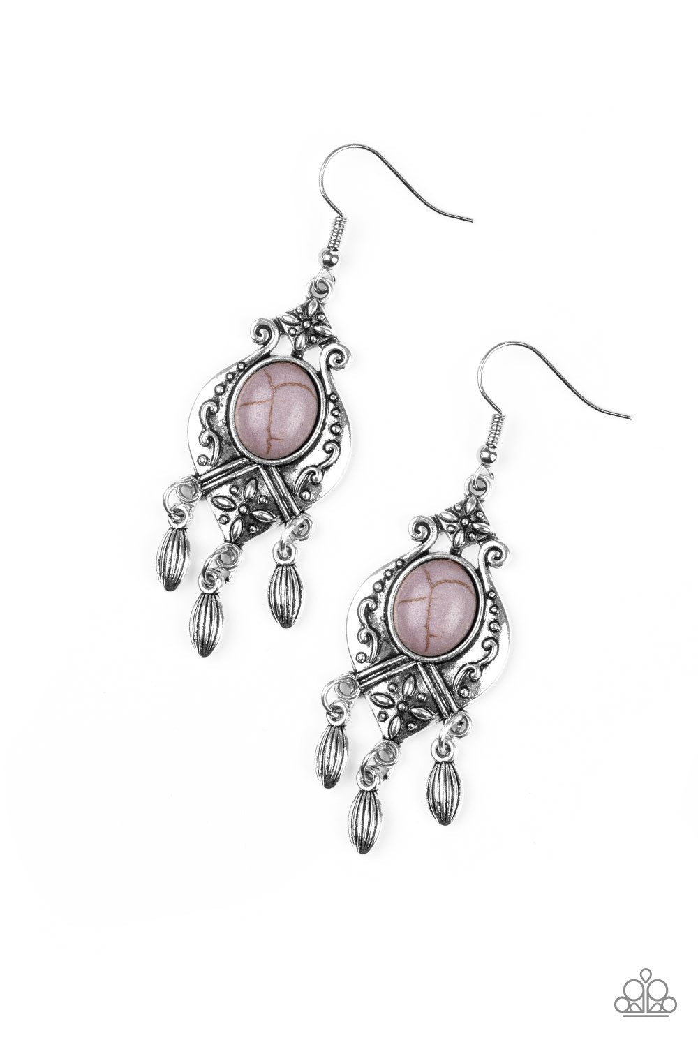 Enchantingly Environmentalist Silver Stone Earrings - Paparazzi Accessories-CarasShop.com - $5 Jewelry by Cara Jewels