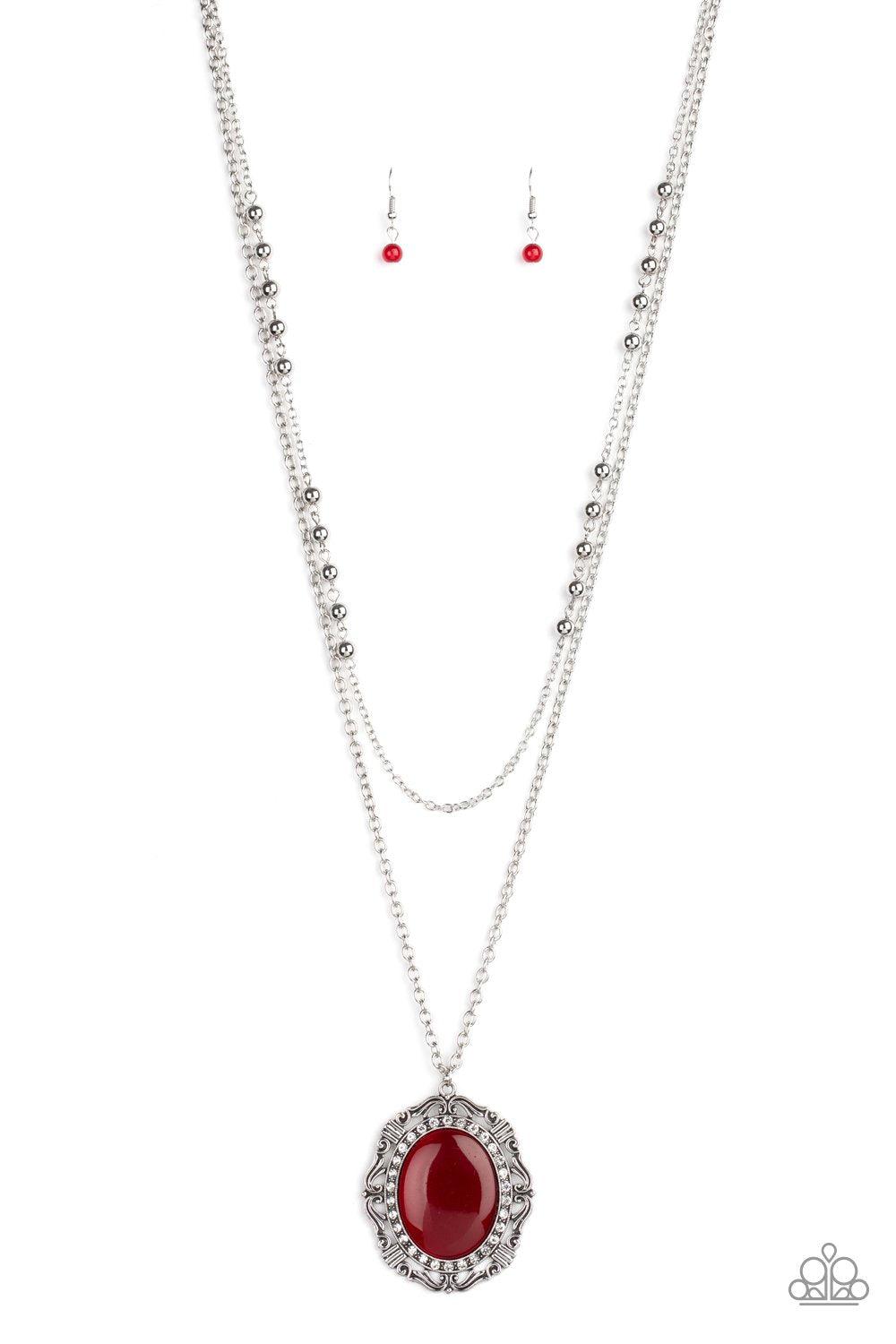 Endlessly Enchanted Red Cat's Eye Stone Necklace - Paparazzi Accessories-CarasShop.com - $5 Jewelry by Cara Jewels