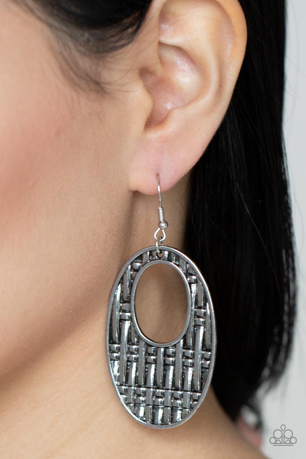 Engraved Edge Silver Earrings - Paparazzi Accessories-on model - CarasShop.com - $5 Jewelry by Cara Jewels