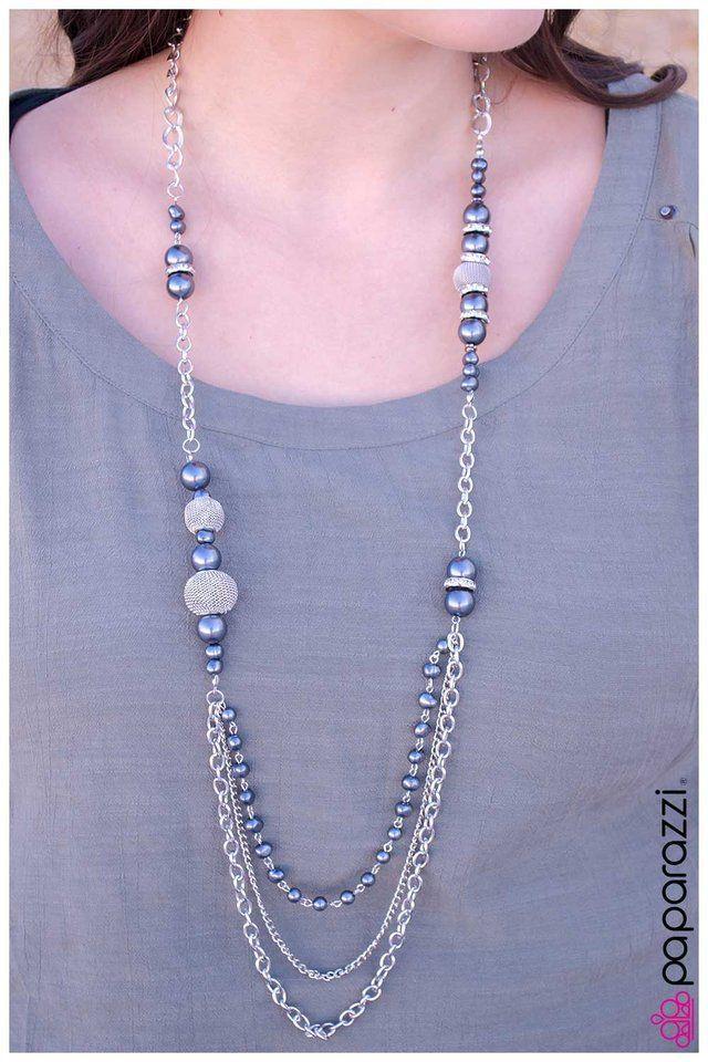 Enmeshed In Elegance Long Dark Gray and Silver Necklace - Paparazzi Accessories-CarasShop.com - $5 Jewelry by Cara Jewels