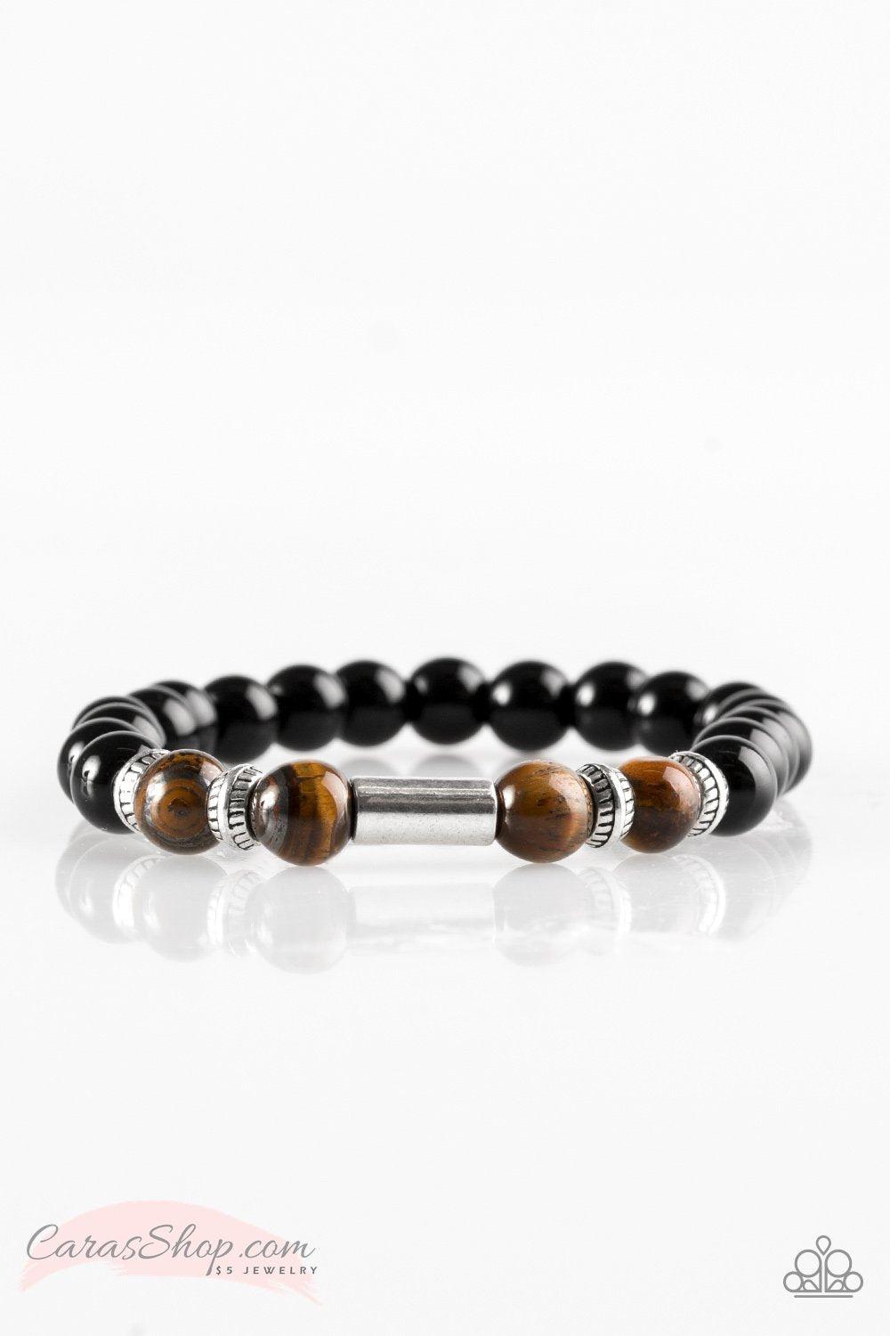 Entranced Brown Tiger Eye and Black Stone Stretch Bracelet - Paparazzi Accessories-CarasShop.com - $5 Jewelry by Cara Jewels